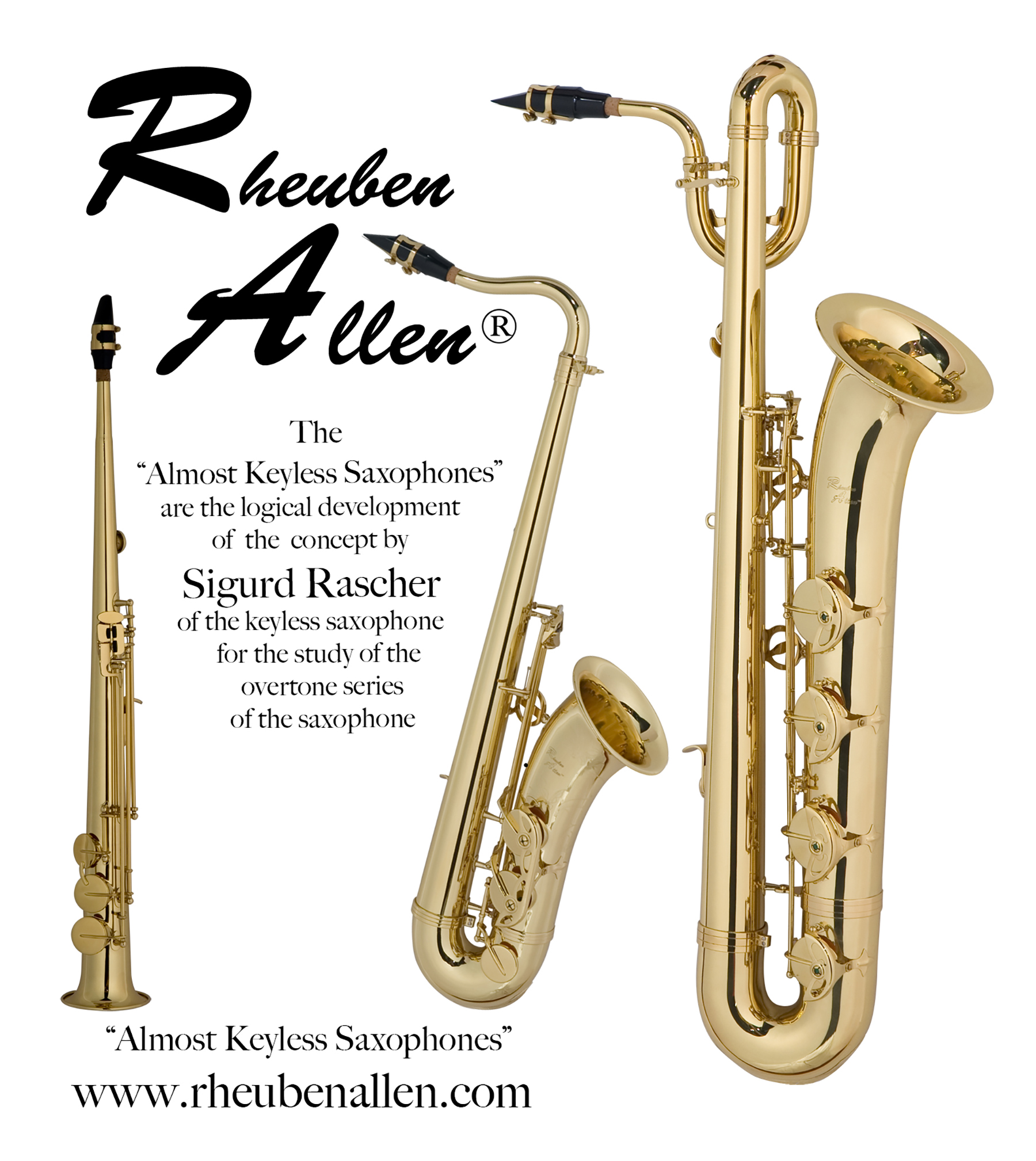 Almost Keyless saxophones invented by Rheuben A. Allen
